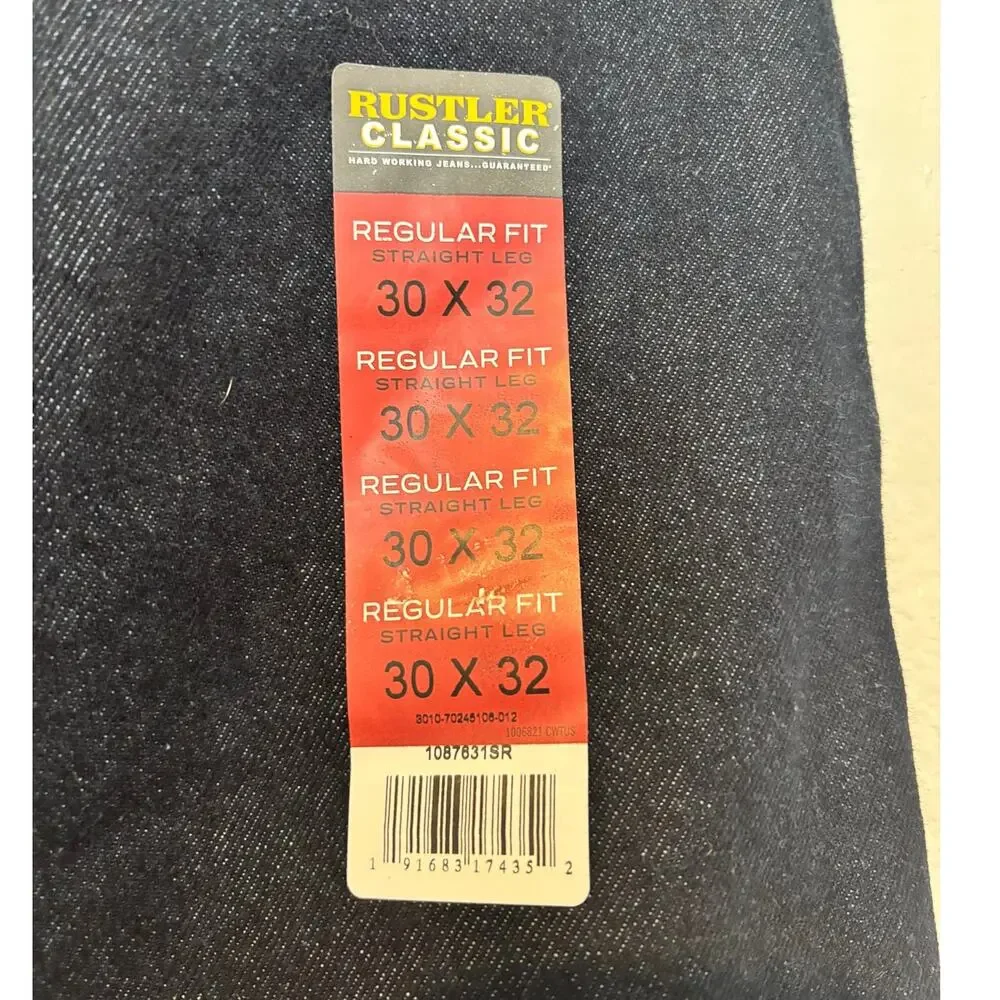 Rustler NWT Men's Size 30x32 Classic Regular Fit Straight Leg Dark Wash Jeans